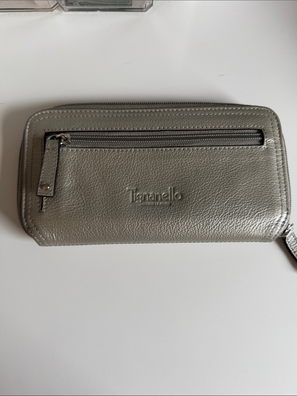 Tignanello Metallic Silver Zip Around Wallet